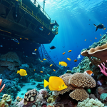 **

A vibrant coral reef teeming with marine life, juxtaposed with a deep-sea mining operation in the background. The foreground showcases healthy corals and colorful fish, while the background depicts a mining vessel and underwater robots extracting resources. The image aims to highlight the contrast between the beauty of marine ecosystems and the potential impact of resource extraction, emphasizing the need for responsible mining practices.

**