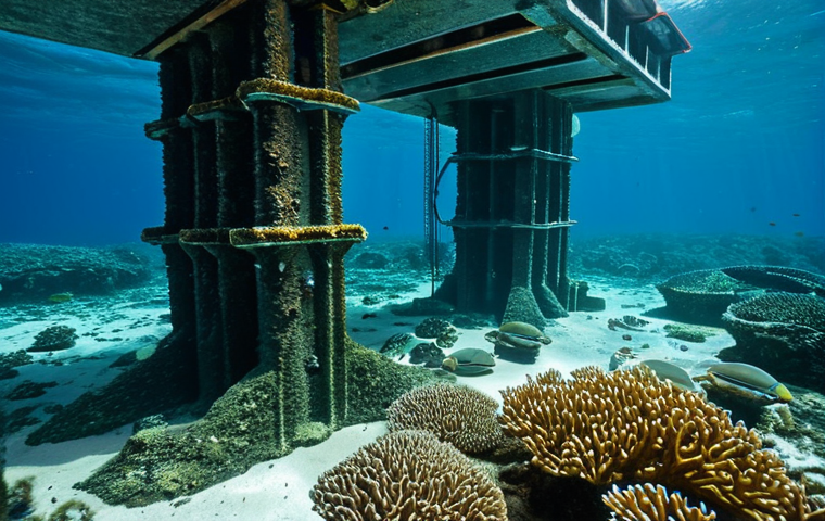 해양풍력 발전의 환경적 영향 - **Prompt 1: The Dual Nature of Offshore Wind Foundations**
    "A stunning, high-definition underwat...