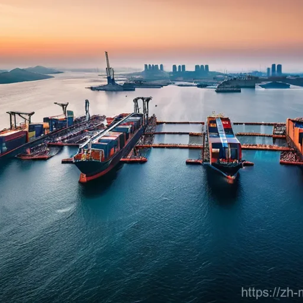 해양자원 개발과 국가 경제 - **"The Dynamic Blue Engine"**
    A wide, panoramic shot capturing a vibrant, futuristic Chinese por...