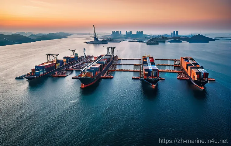 해양자원 개발과 국가 경제 - **"The Dynamic Blue Engine"**
    A wide, panoramic shot capturing a vibrant, futuristic Chinese por...