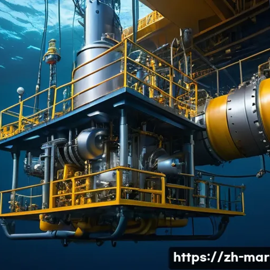 심해가스 개발의 기술적 난제 - A high-tech deep-sea natural gas platform equipment scene under extreme pressure and cold conditions...