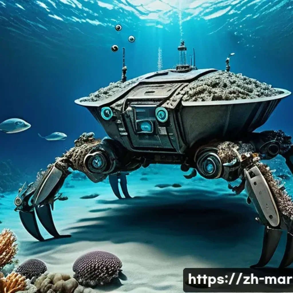 해양자원 개발과 생물 다양성 - A detailed underwater scene illustrating deep-sea mining impact: robotic mining machines disturbing ...