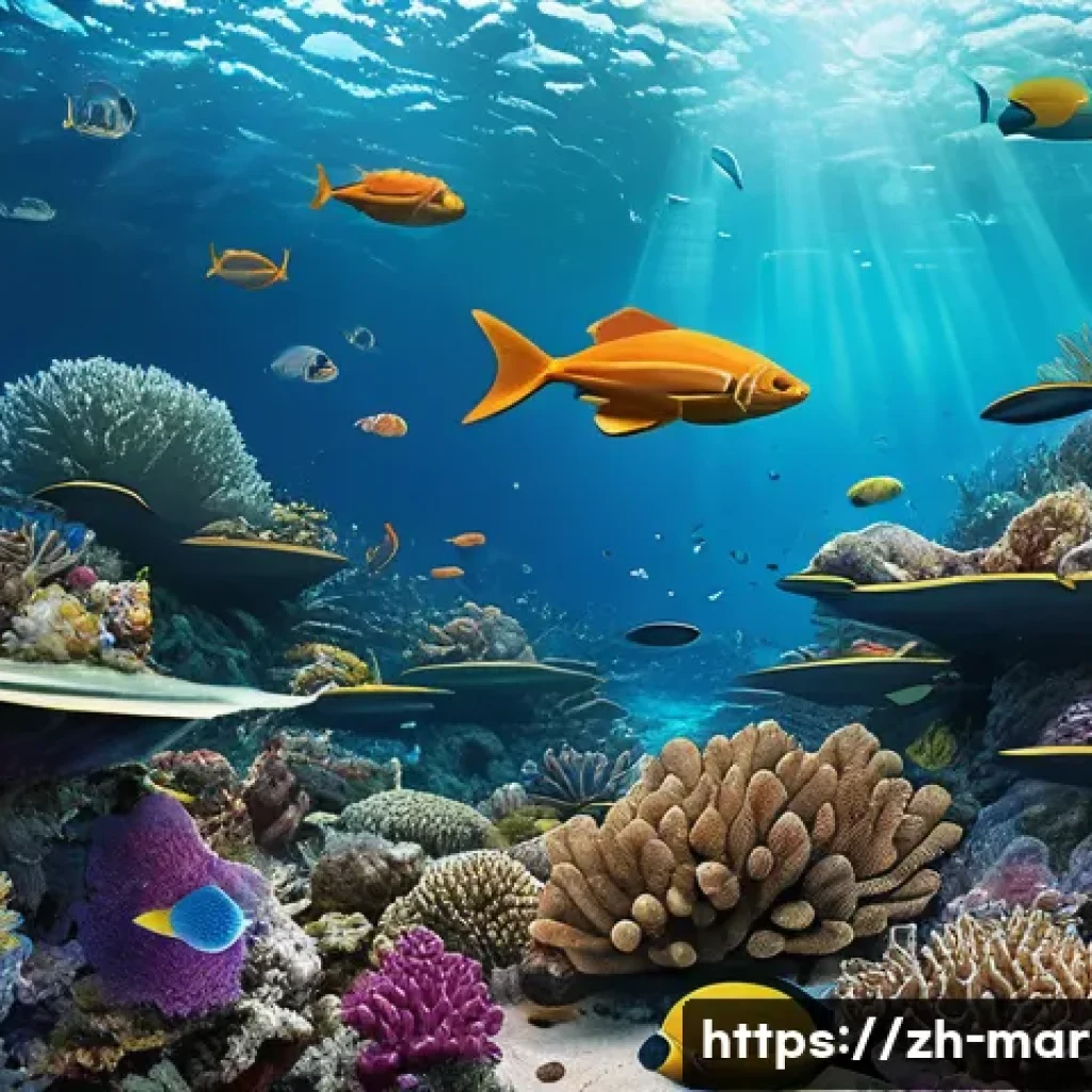 해양자원 개발의 지속 가능성 확보 - A high-tech marine resource monitoring scene featuring advanced satellite remote sensing and autonom...
