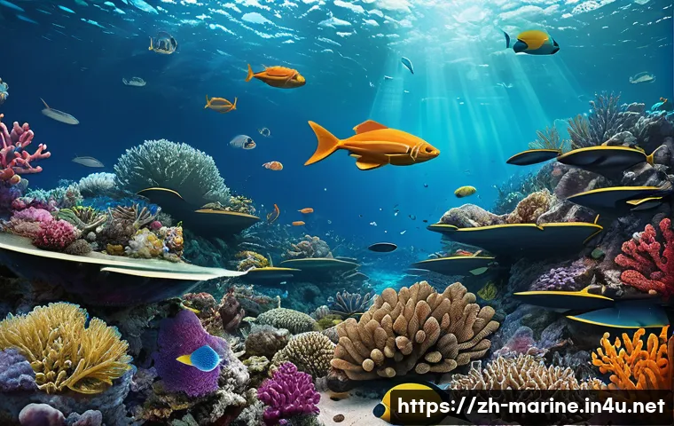 해양자원 개발의 지속 가능성 확보 - A high-tech marine resource monitoring scene featuring advanced satellite remote sensing and autonom...