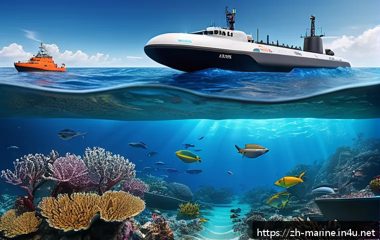 국제 해양자원 개발 규제 - A futuristic deep-sea mining operation scene showing a large autonomous underwater vehicle (AUV) equ...