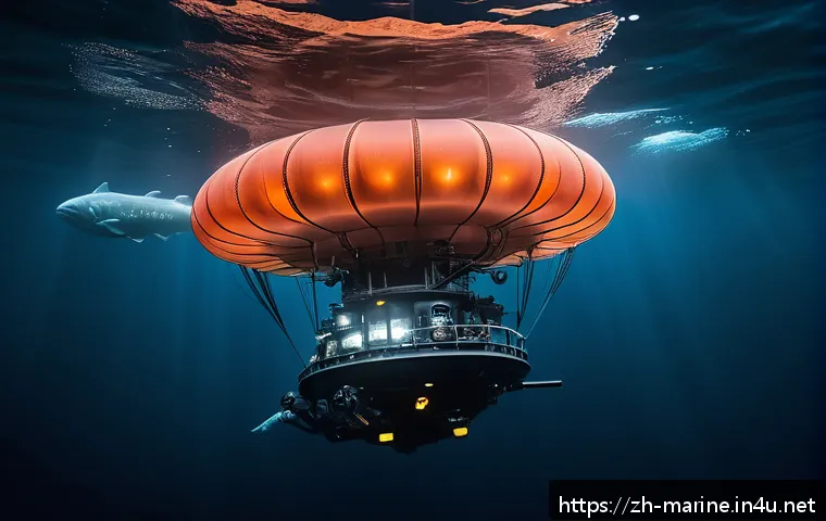 심해의 생태계와 자원 개발 - A breathtaking deep-sea exploration scene at 3000 meters depth featuring a giant siphonophore glowin...