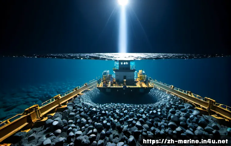 심해광물 개발의 경제적 타당성 - Photorealistic deep-sea mining operation on an abyssal plain, a massive remotely operated mineral co...
